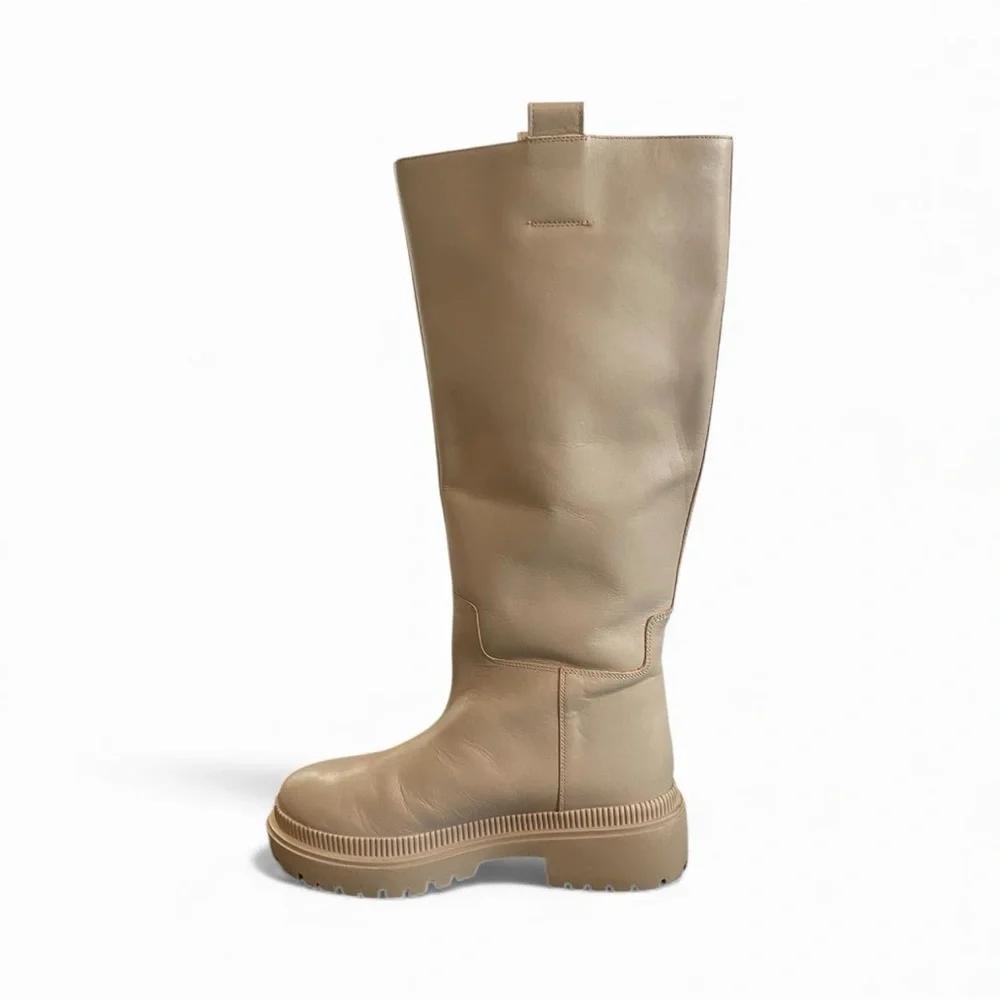 Cream Knee-High Minimalist Leather Boots by‎ H&M Premium Chunky Rubber Sole 8